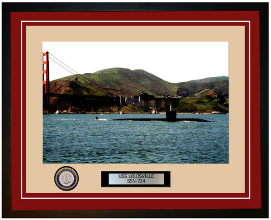 USS Louisville SSN-724 Framed Navy Ship Photo Burgundy