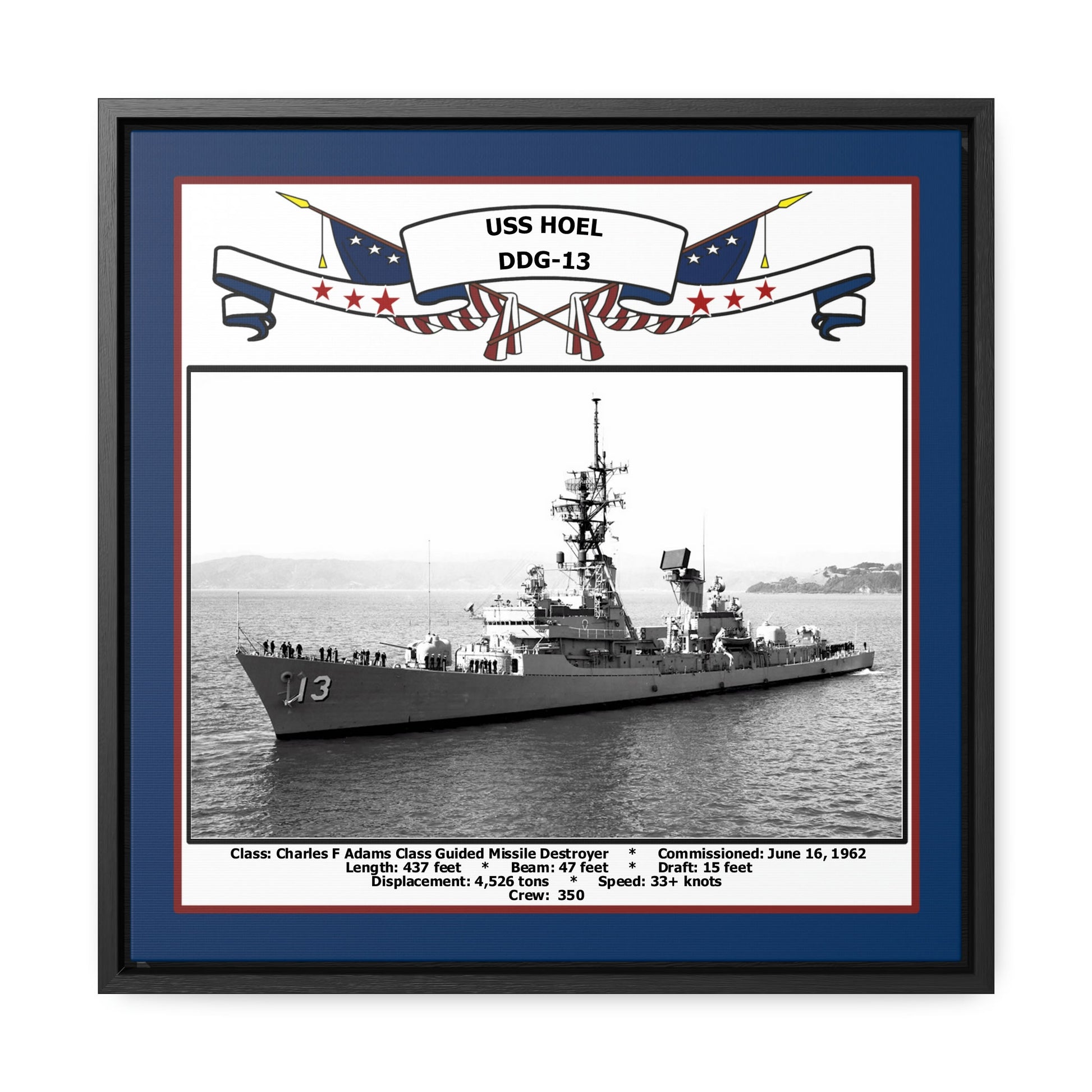 USS Hoel DDG-13 Navy Floating Frame Photo Front View
