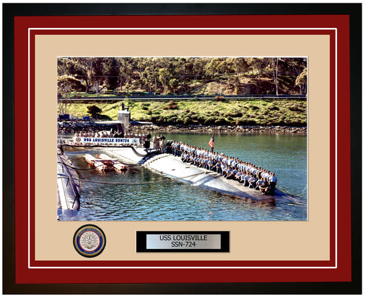 USS Louisville SSN-724 Framed Navy Ship Photo Burgundy