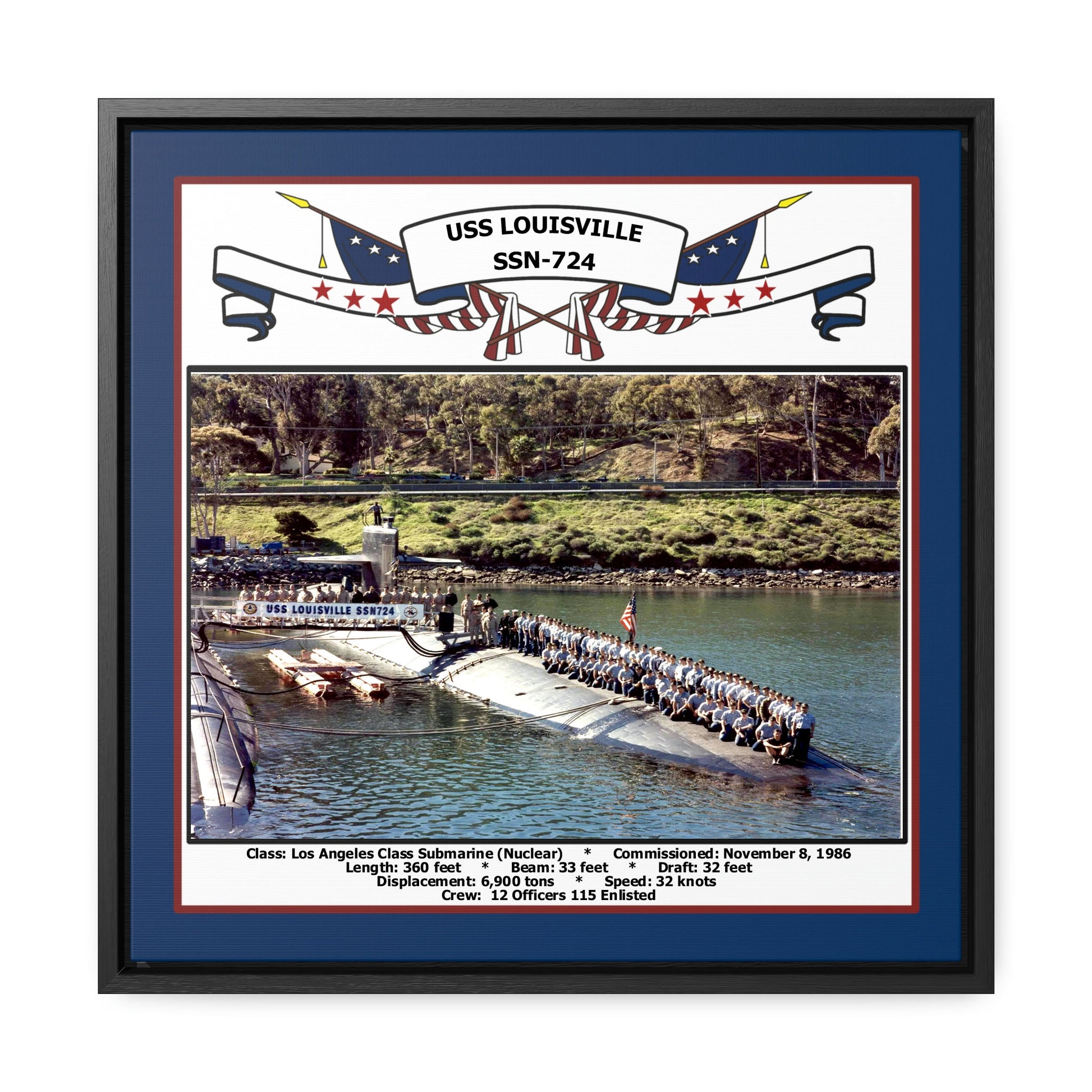 USS Louisville SSN-724 Navy Floating Frame Photo Front View