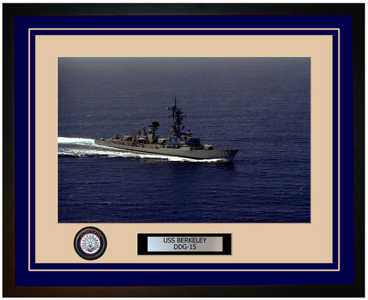 USS BERKELEY DDG-15 Framed Navy Ship Photo Blue