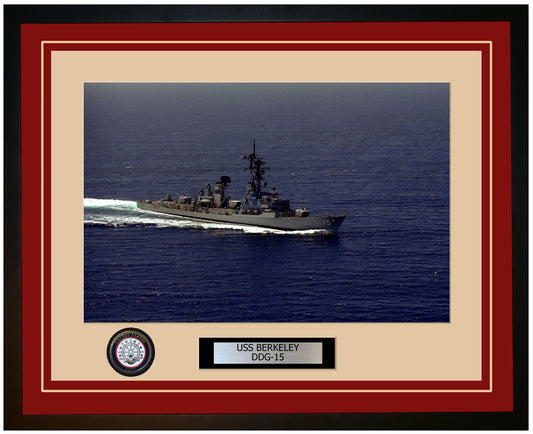 USS BERKELEY DDG-15 Framed Navy Ship Photo Burgundy