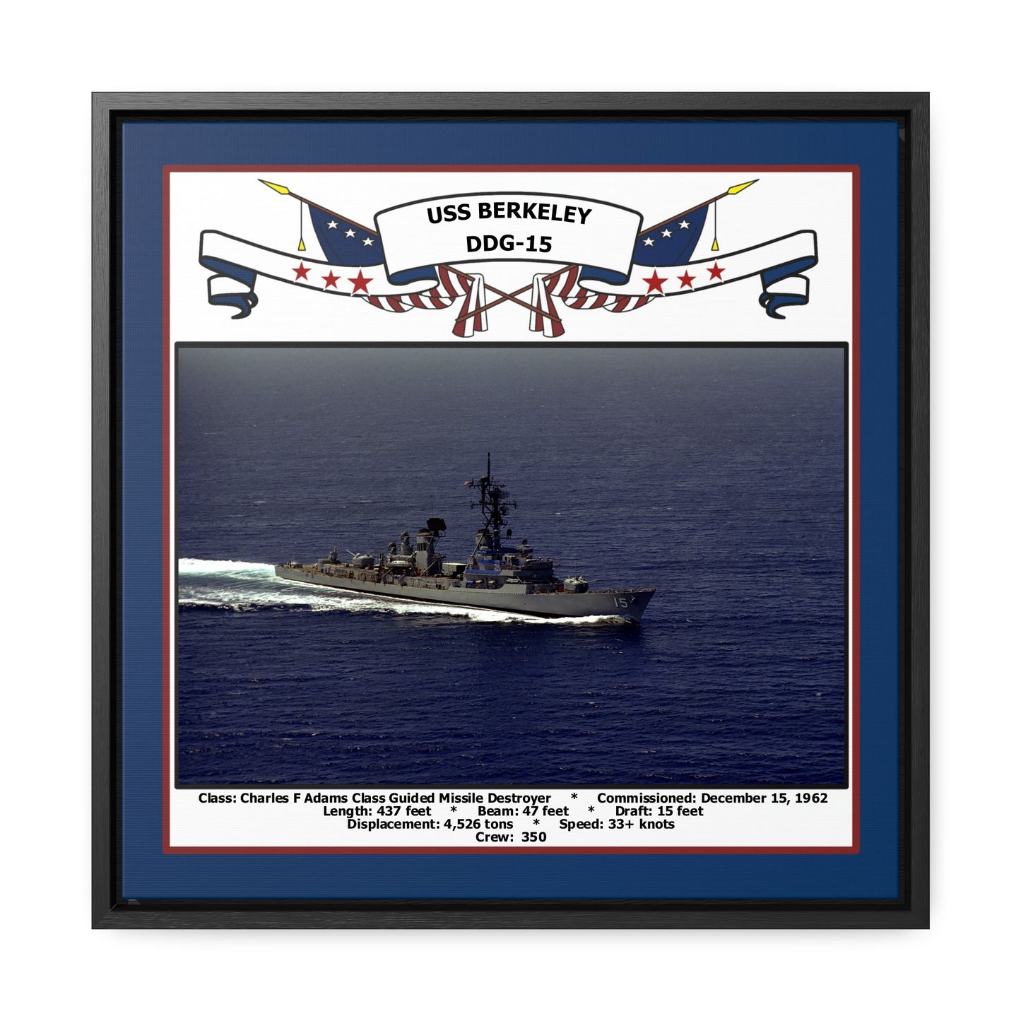 USS Berkeley DDG-15 Navy Floating Frame Photo Front View