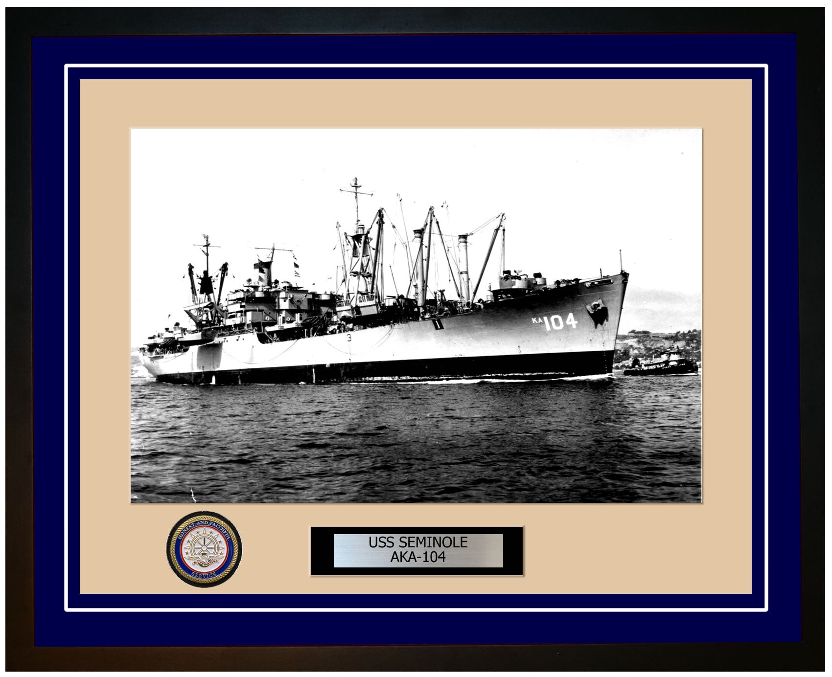 USS Seminole AKA-104 Framed Navy Ship Photo Blue