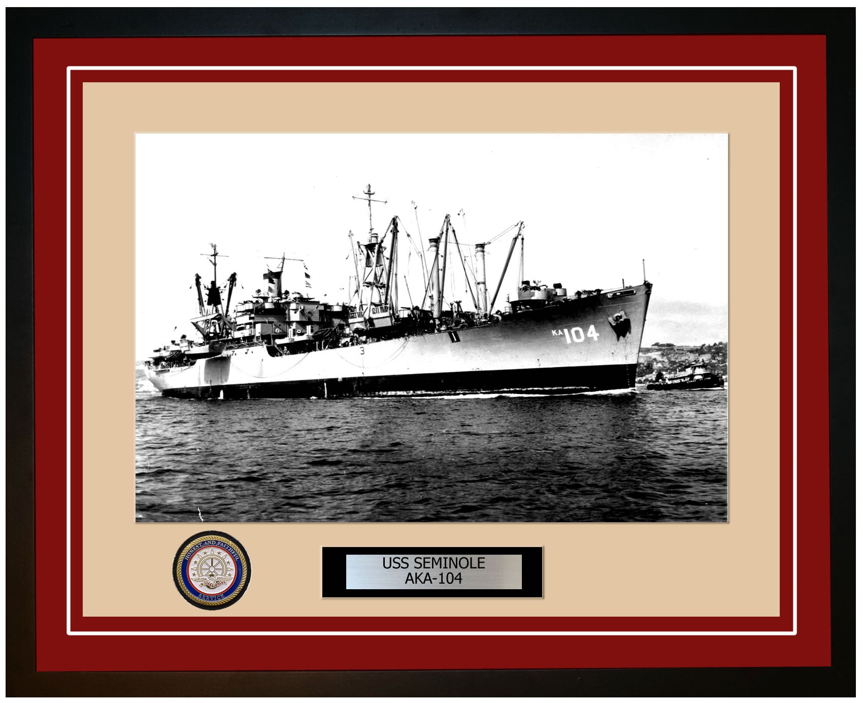 USS Seminole AKA-104 Framed Navy Ship Photo Burgundy