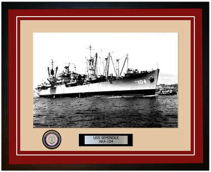USS Seminole AKA-104 Framed Navy Ship Photo Burgundy