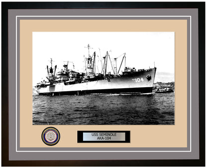 USS Seminole AKA-104 Framed Navy Ship Photo Grey