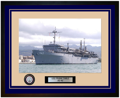 USS FRANK-CABLE AS-40 Framed Navy Ship Photo Blue