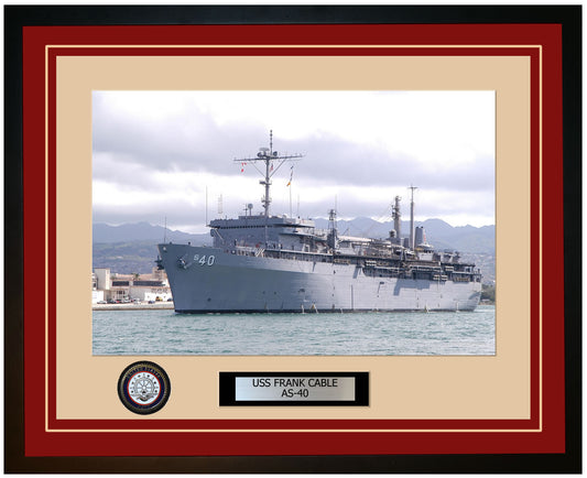 USS FRANK-CABLE AS-40 Framed Navy Ship Photo Burgundy