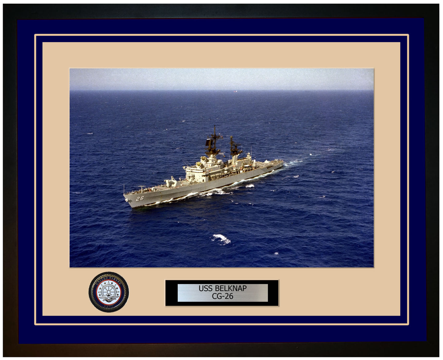 USS BELKNAP CG-26 Framed Navy Ship Photo Blue