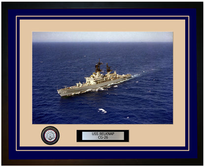 USS BELKNAP CG-26 Framed Navy Ship Photo Blue