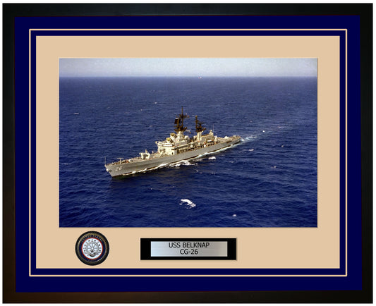 USS BELKNAP CG-26 Framed Navy Ship Photo Blue