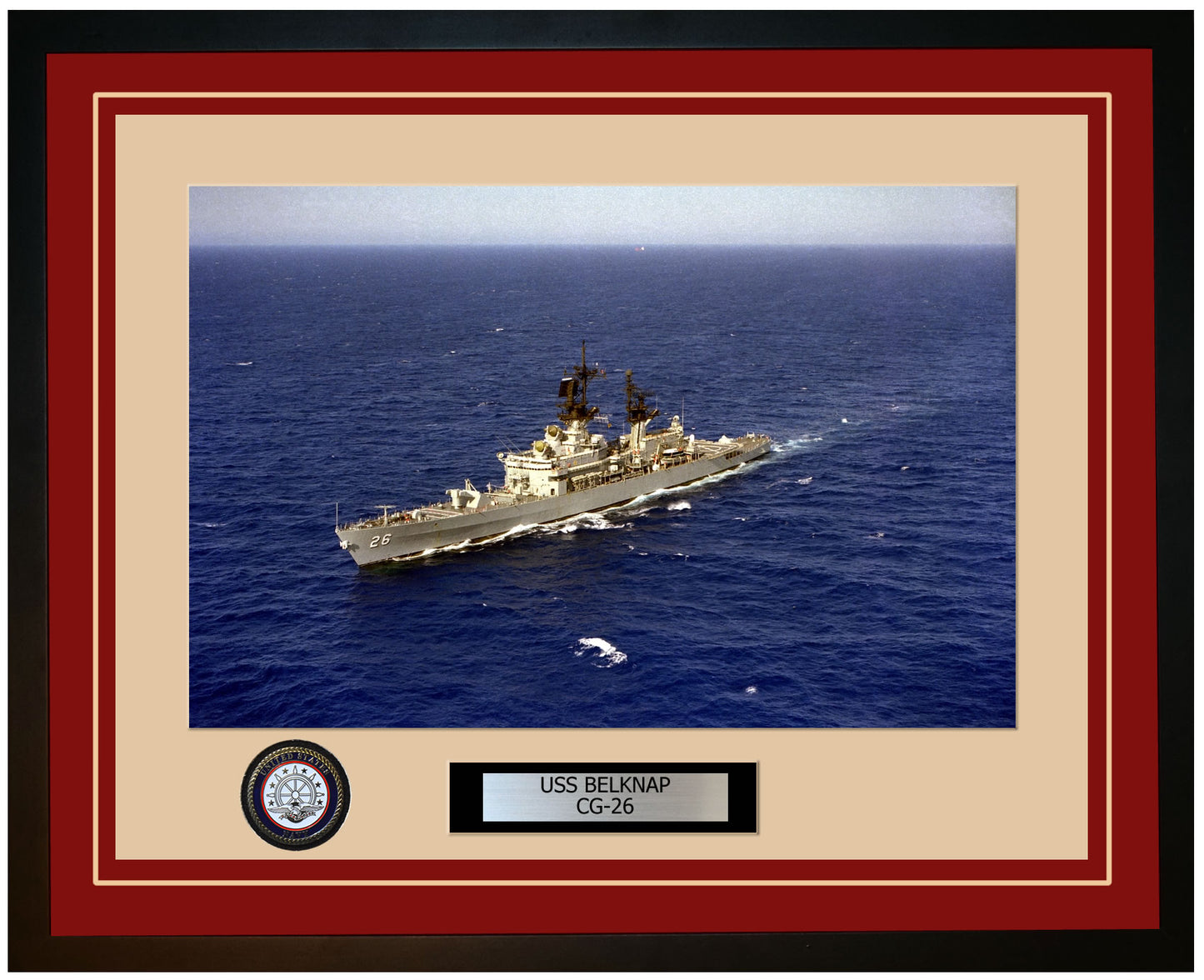 USS BELKNAP CG-26 Framed Navy Ship Photo Burgundy