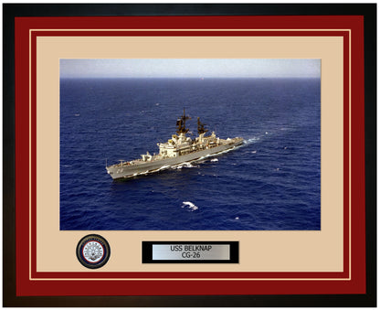 USS BELKNAP CG-26 Framed Navy Ship Photo Burgundy