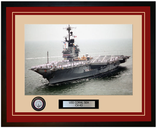 USS CORAL SEA CV-43 Framed Navy Ship Photo Burgundy
