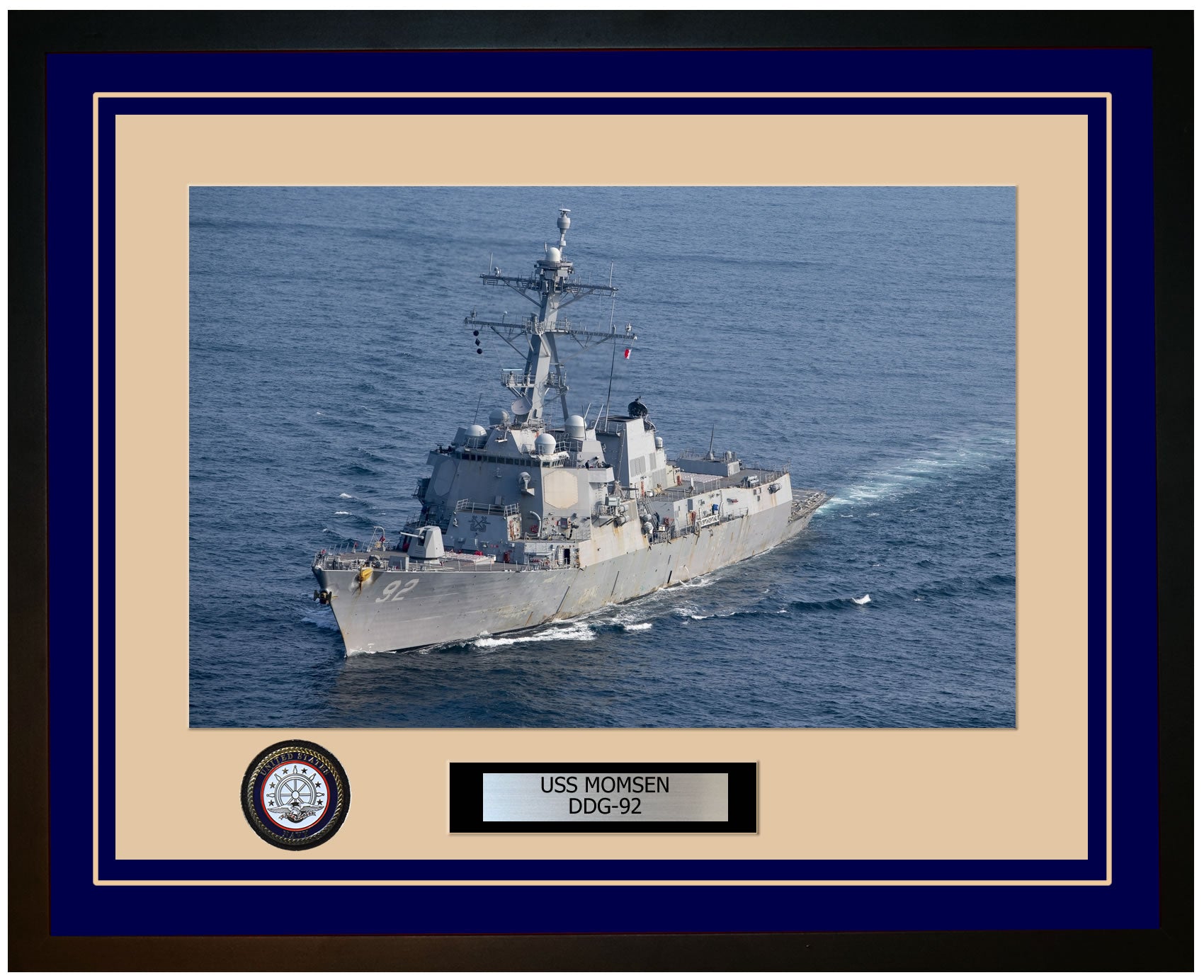 USS MOMSEN DDG-92 Framed Navy Ship Photo Blue