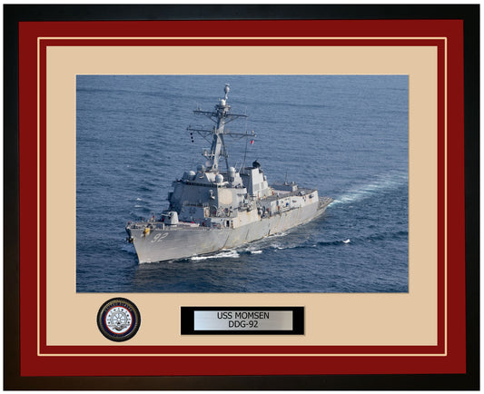 USS MOMSEN DDG-92 Framed Navy Ship Photo Burgundy