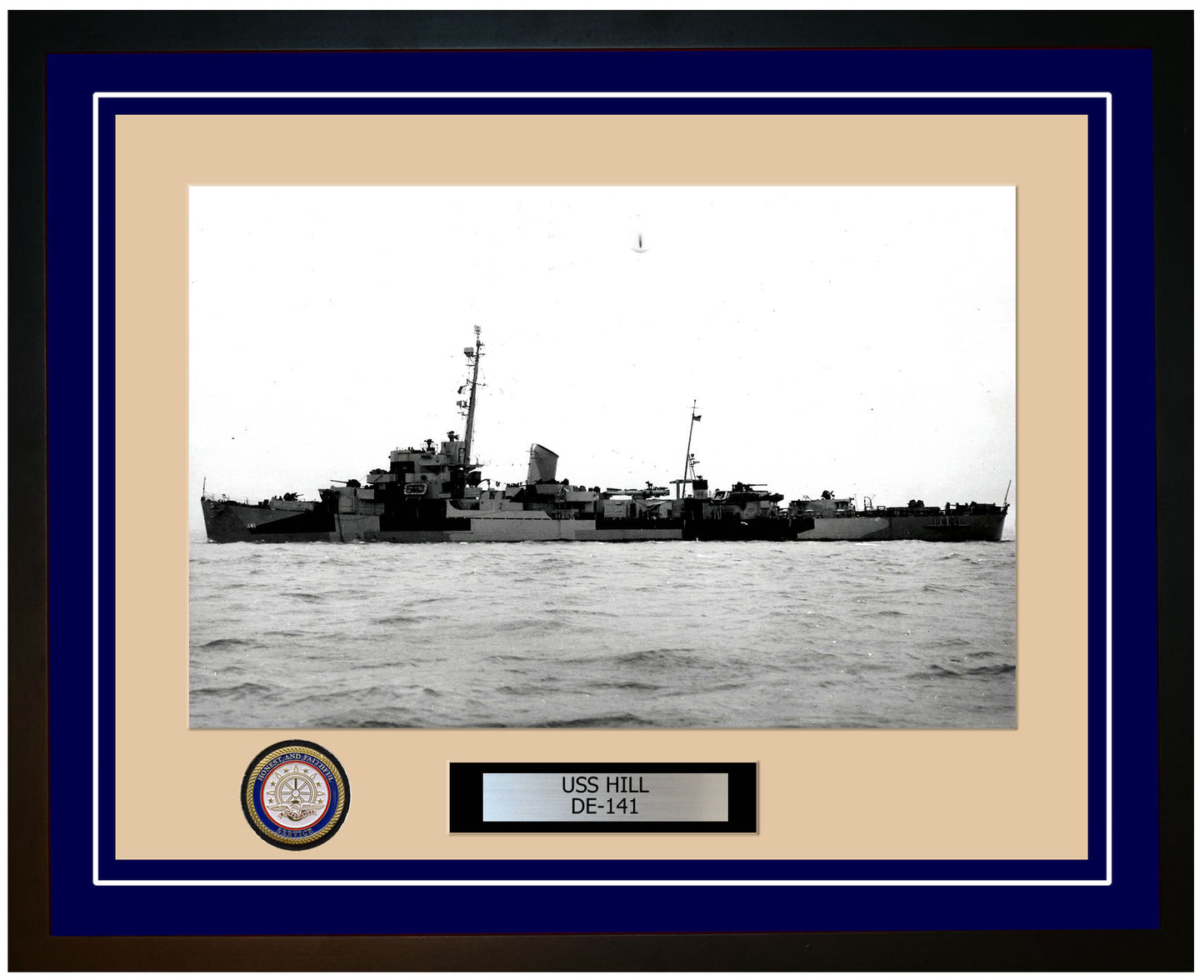 USS Hill DE-141 Framed Navy Ship Photo Blue