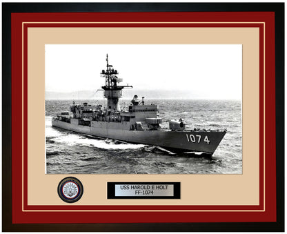 USS HAROLD E HOLT FF-1074 Framed Navy Ship Photo Burgundy
