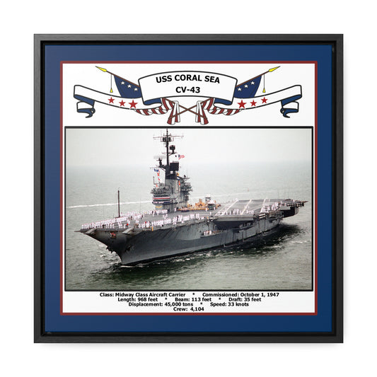 USS Coral Sea CV-43 Navy Floating Frame Photo Front View