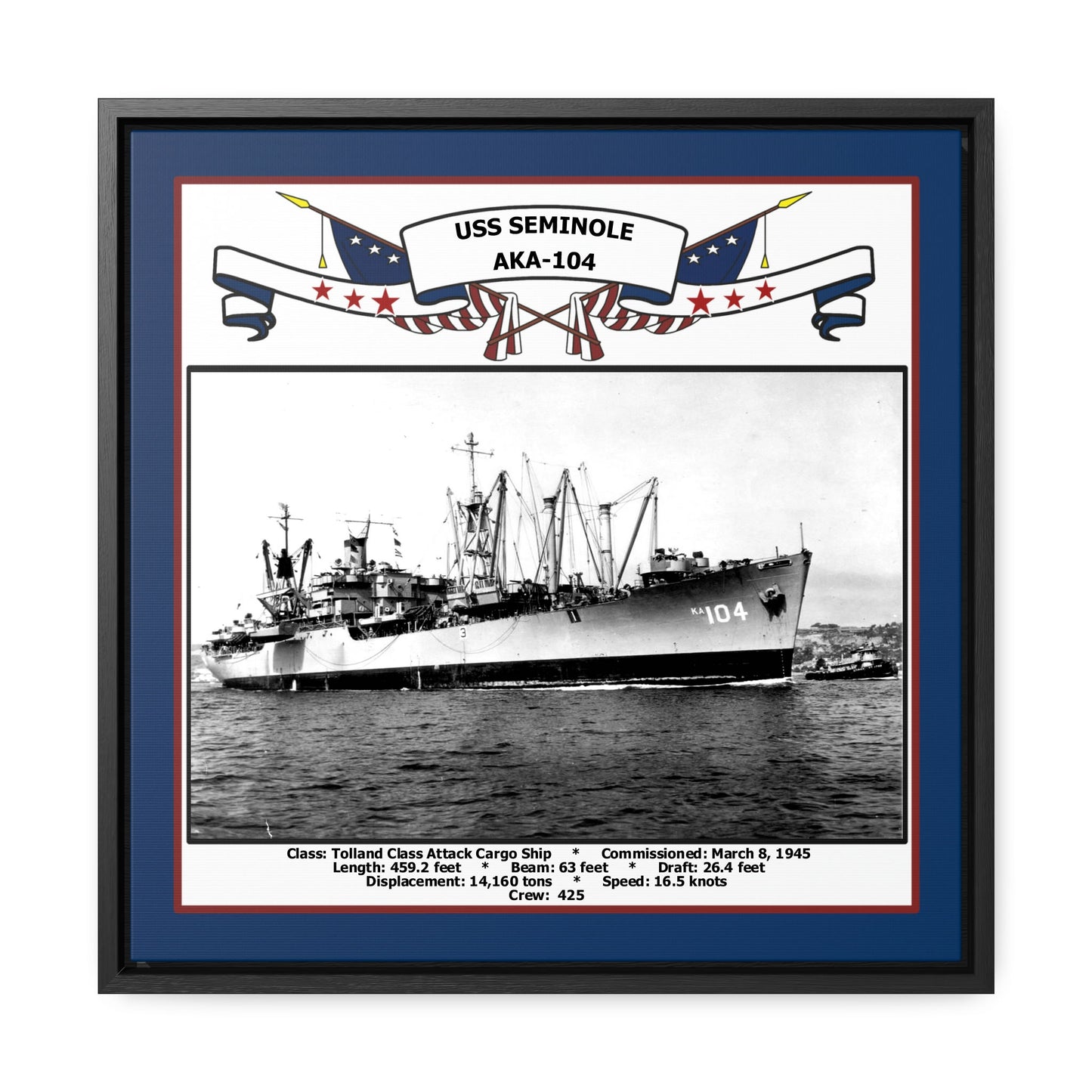 USS Seminole AKA-104 Navy Floating Frame Photo Front View