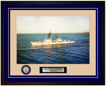 USS JOSEPH STRAUSS DDG-16 Framed Navy Ship Photo Blue