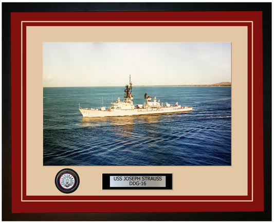 USS JOSEPH STRAUSS DDG-16 Framed Navy Ship Photo Burgundy