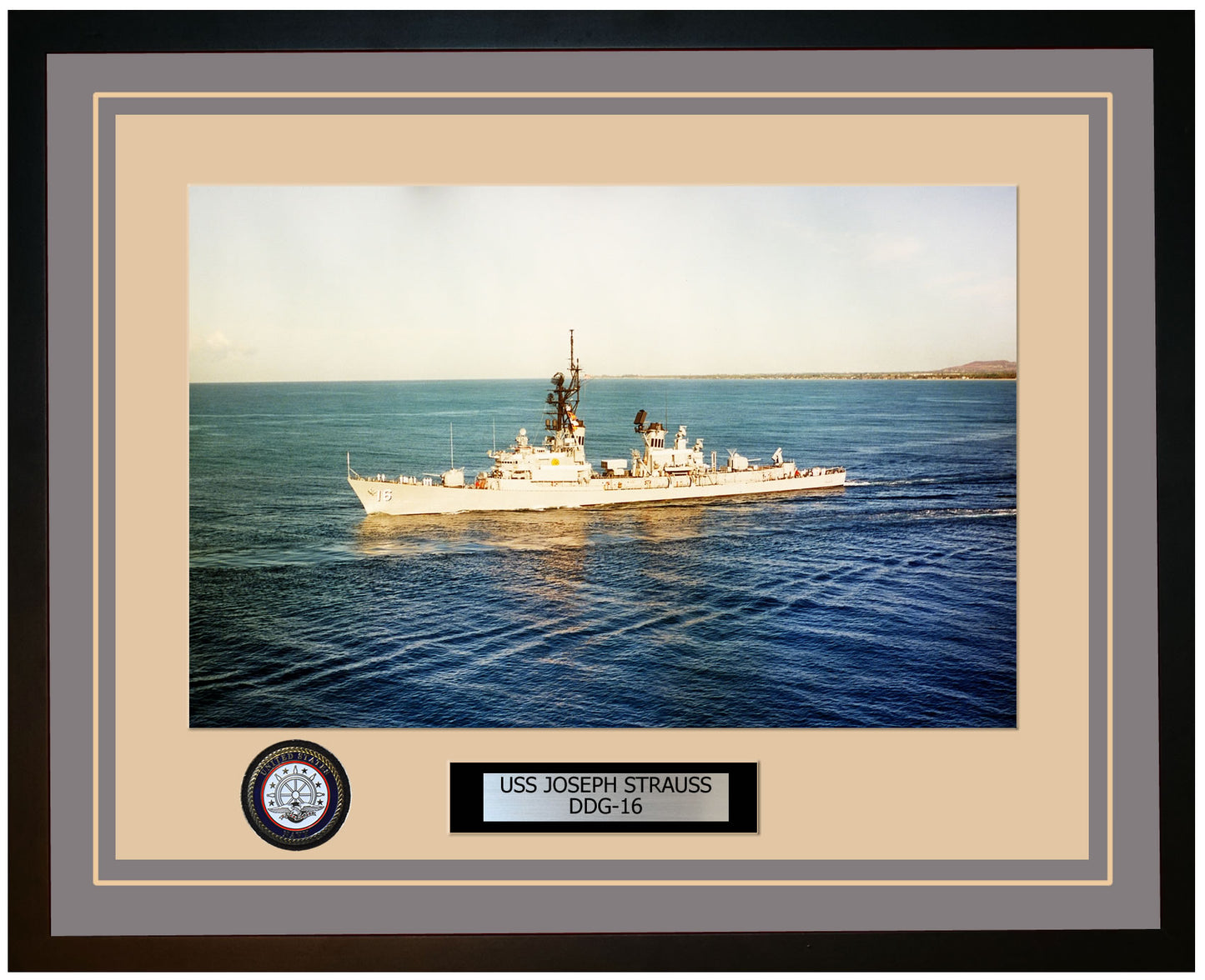 USS JOSEPH STRAUSS DDG-16 Framed Navy Ship Photo Grey