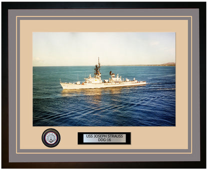 USS JOSEPH STRAUSS DDG-16 Framed Navy Ship Photo Grey