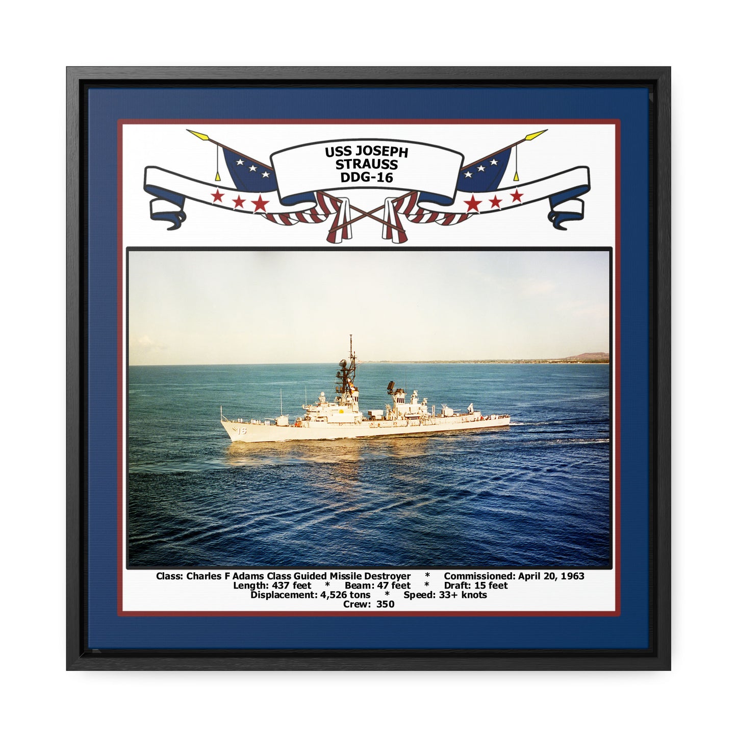 USS Joseph Strauss DDG-16 Navy Floating Frame Photo Front View