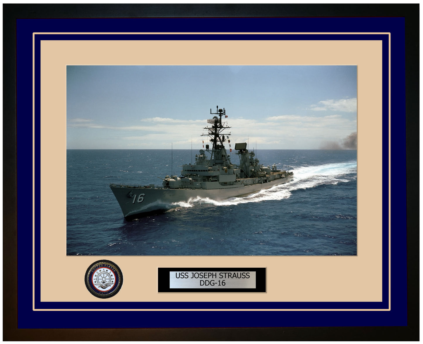 USS JOSEPH STRAUSS DDG-16 Framed Navy Ship Photo Blue