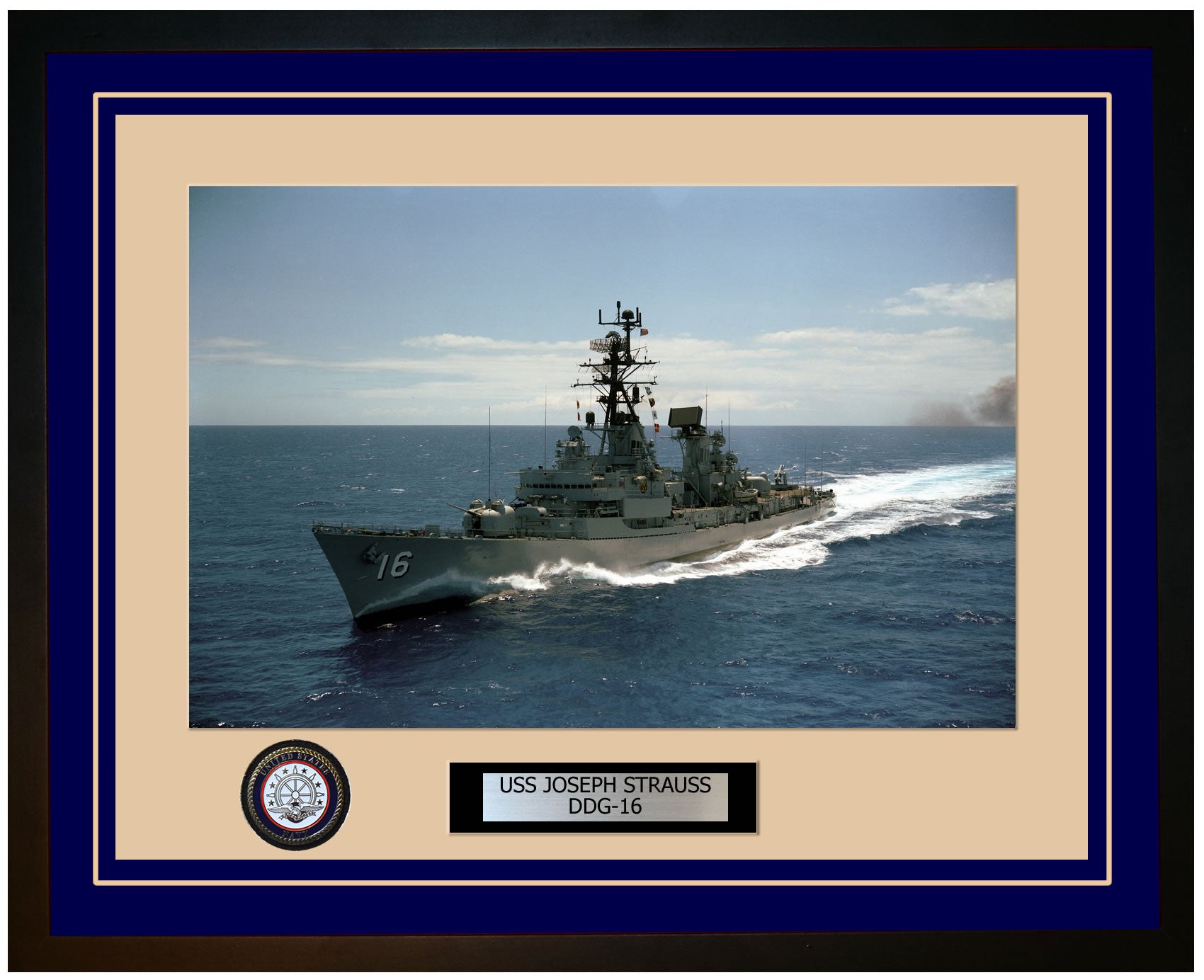 USS JOSEPH STRAUSS DDG-16 Framed Navy Ship Photo Blue