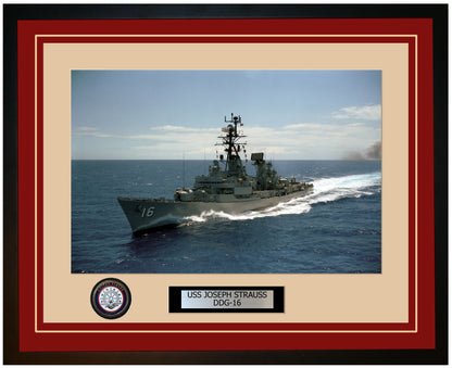 USS JOSEPH STRAUSS DDG-16 Framed Navy Ship Photo Burgundy