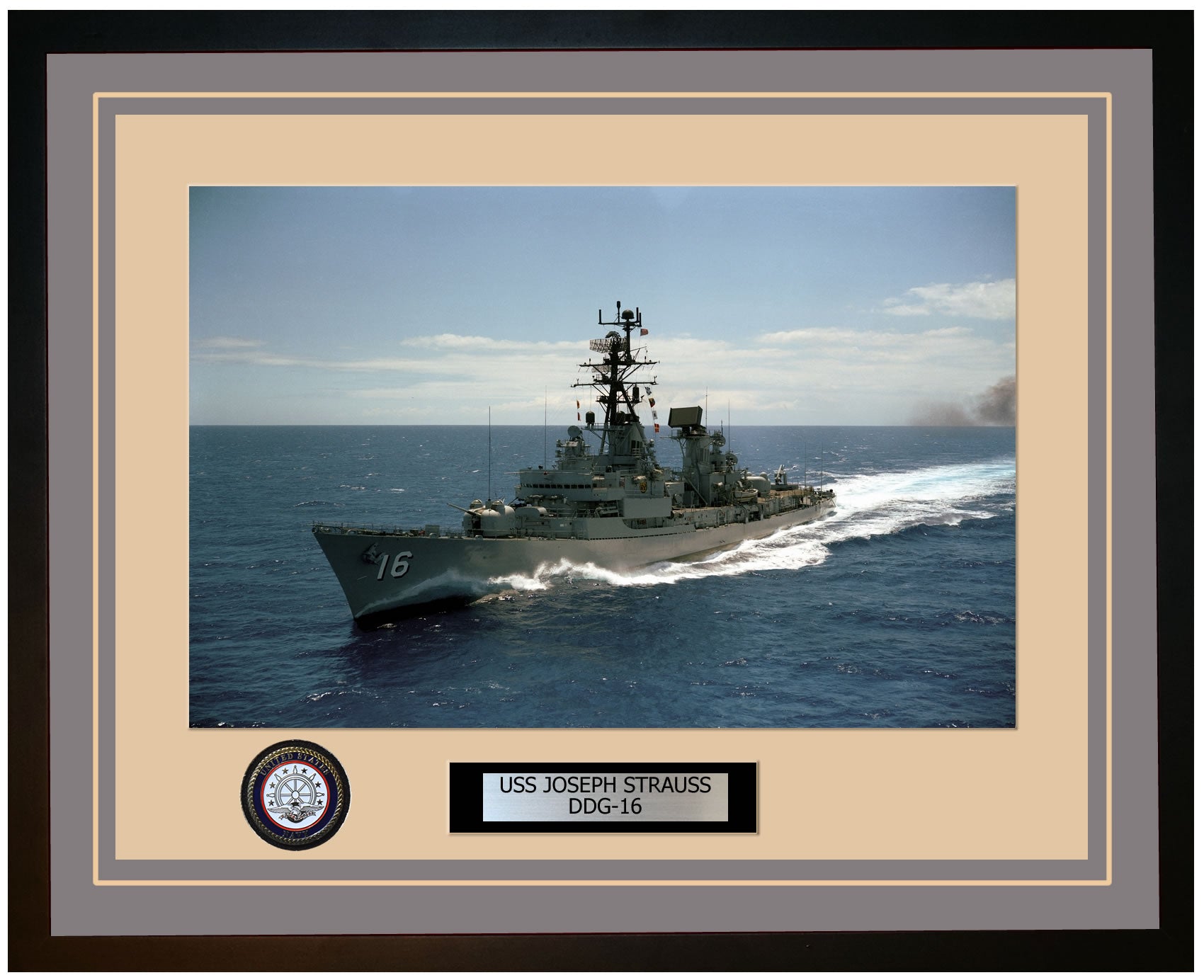USS JOSEPH STRAUSS DDG-16 Framed Navy Ship Photo Grey