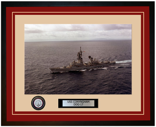 USS CONYNGHAM DDG-17 Framed Navy Ship Photo Burgundy