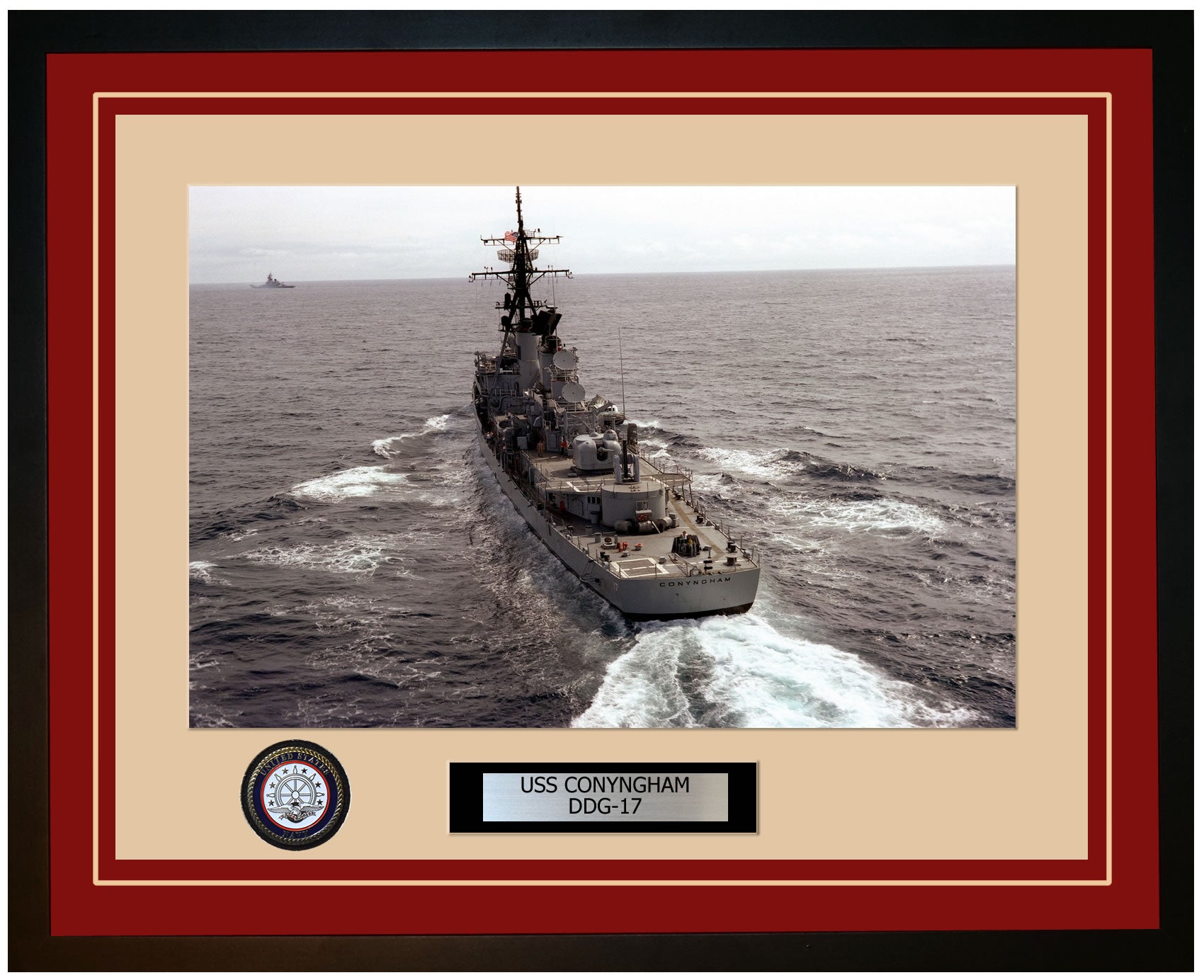 USS CONYNGHAM DDG-17 Framed Navy Ship Photo Burgundy