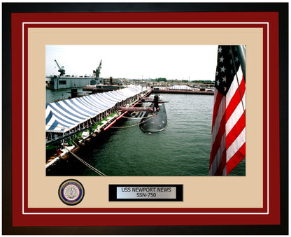 USS Newport News SSN-750 Framed Navy Ship Photo Burgundy