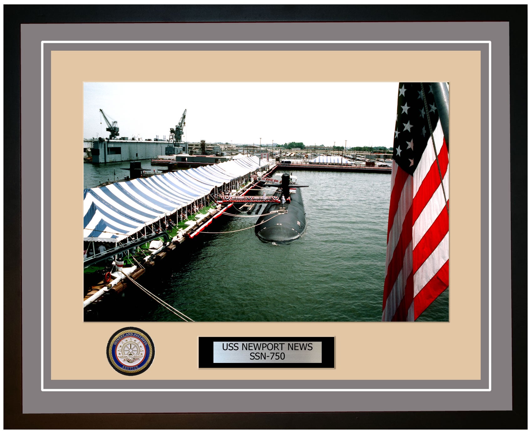 USS Newport News SSN-750 Framed Navy Ship Photo Grey