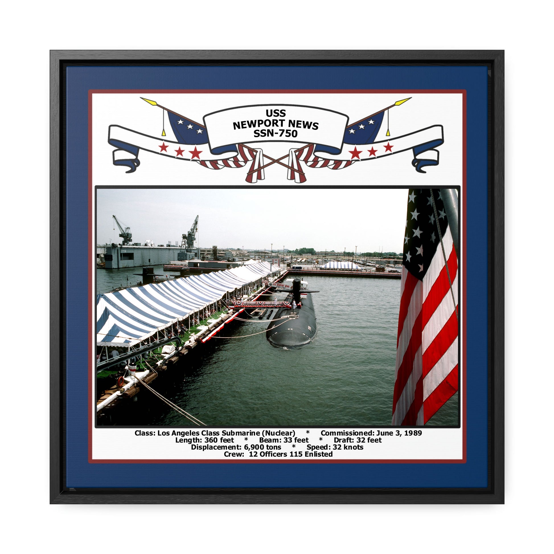 USS Newport News SSN-750 Navy Floating Frame Photo Front View
