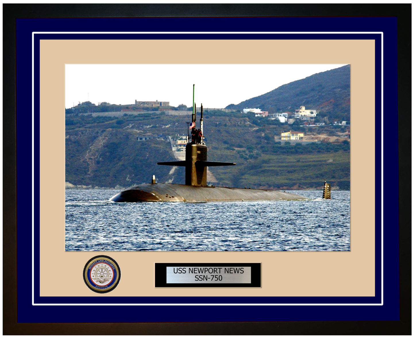USS Newport News SSN-750 Framed Navy Ship Photo Blue