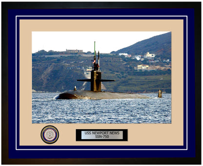 USS Newport News SSN-750 Framed Navy Ship Photo Blue