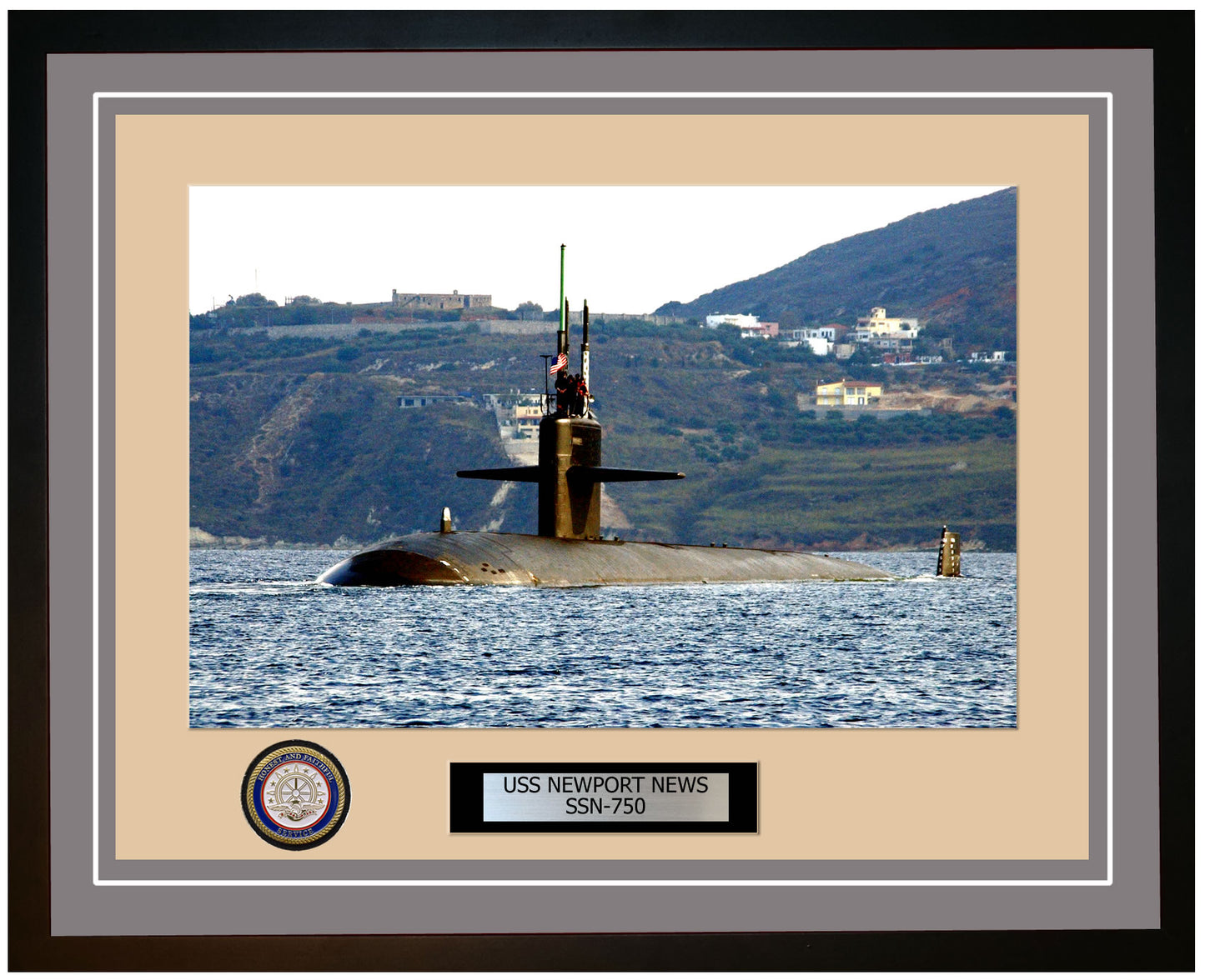 USS Newport News SSN-750 Framed Navy Ship Photo Grey