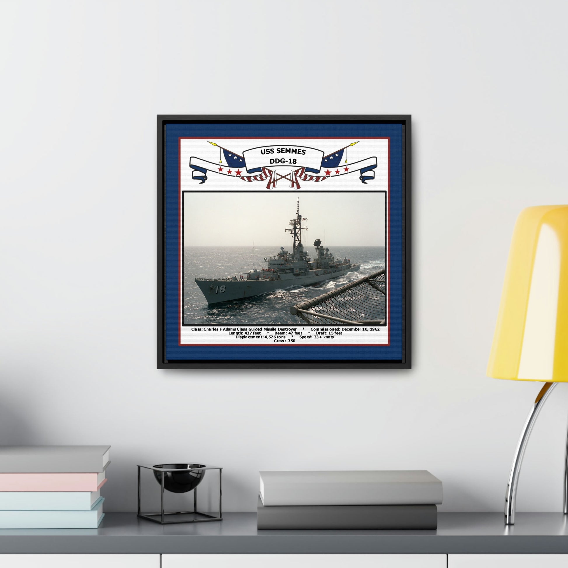 USS Semmes DDG-18 Navy Floating Frame Photo Desk View
