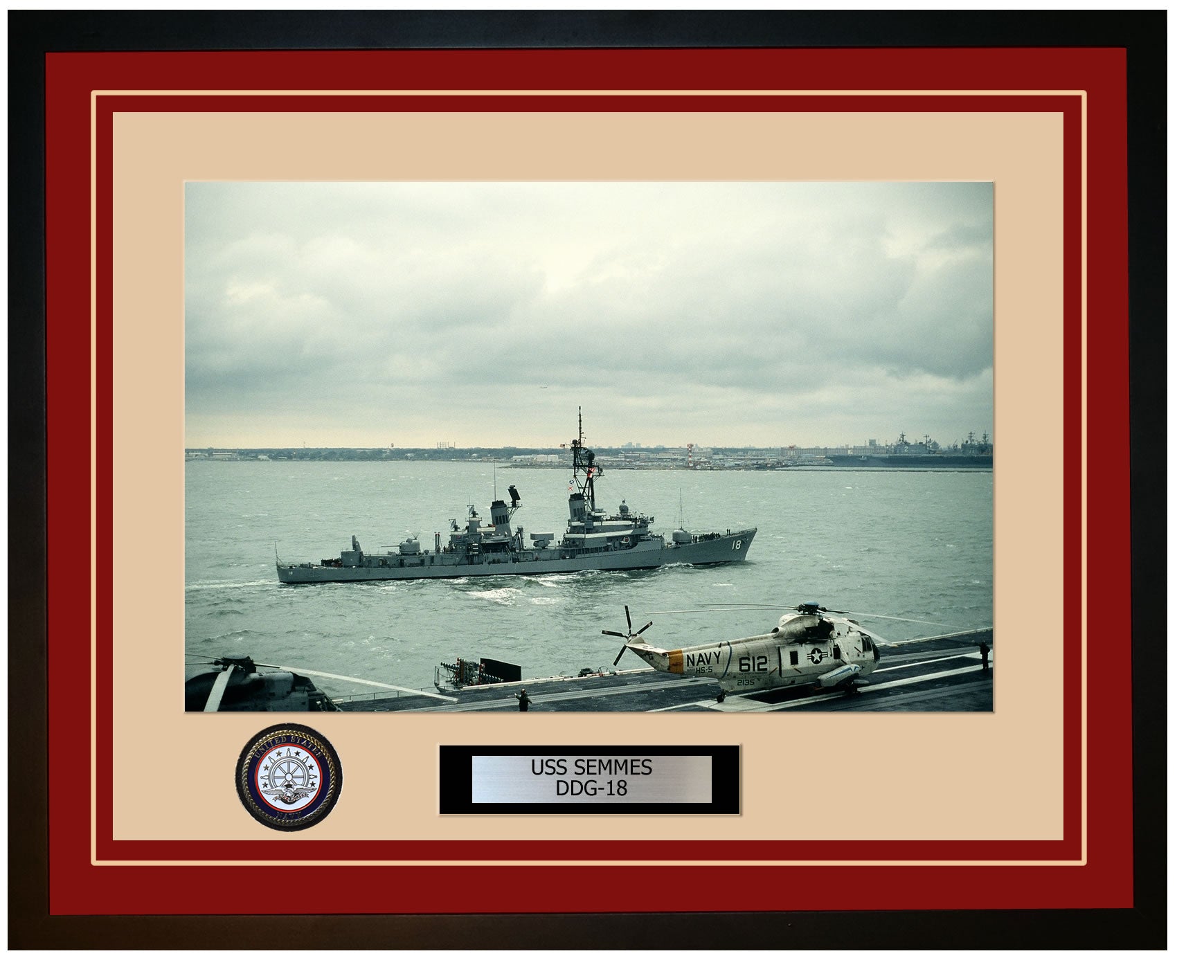 USS SEMMES DDG-18 Framed Navy Ship Photo Burgundy