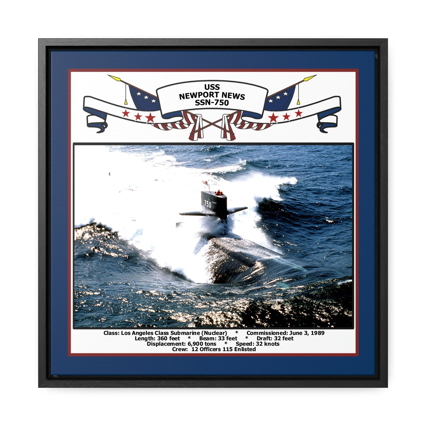 USS Newport News SSN-750 Navy Floating Frame Photo Front View