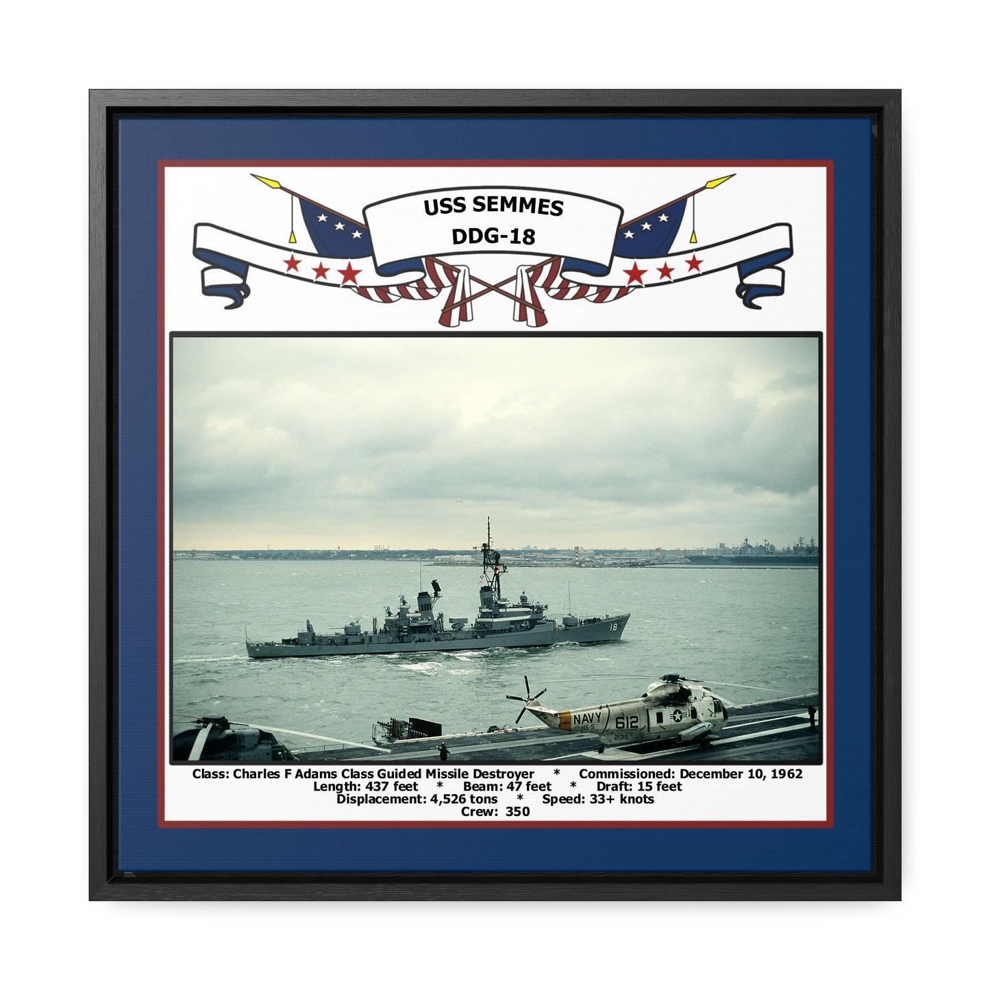 USS Semmes DDG-18 Navy Floating Frame Photo Front View