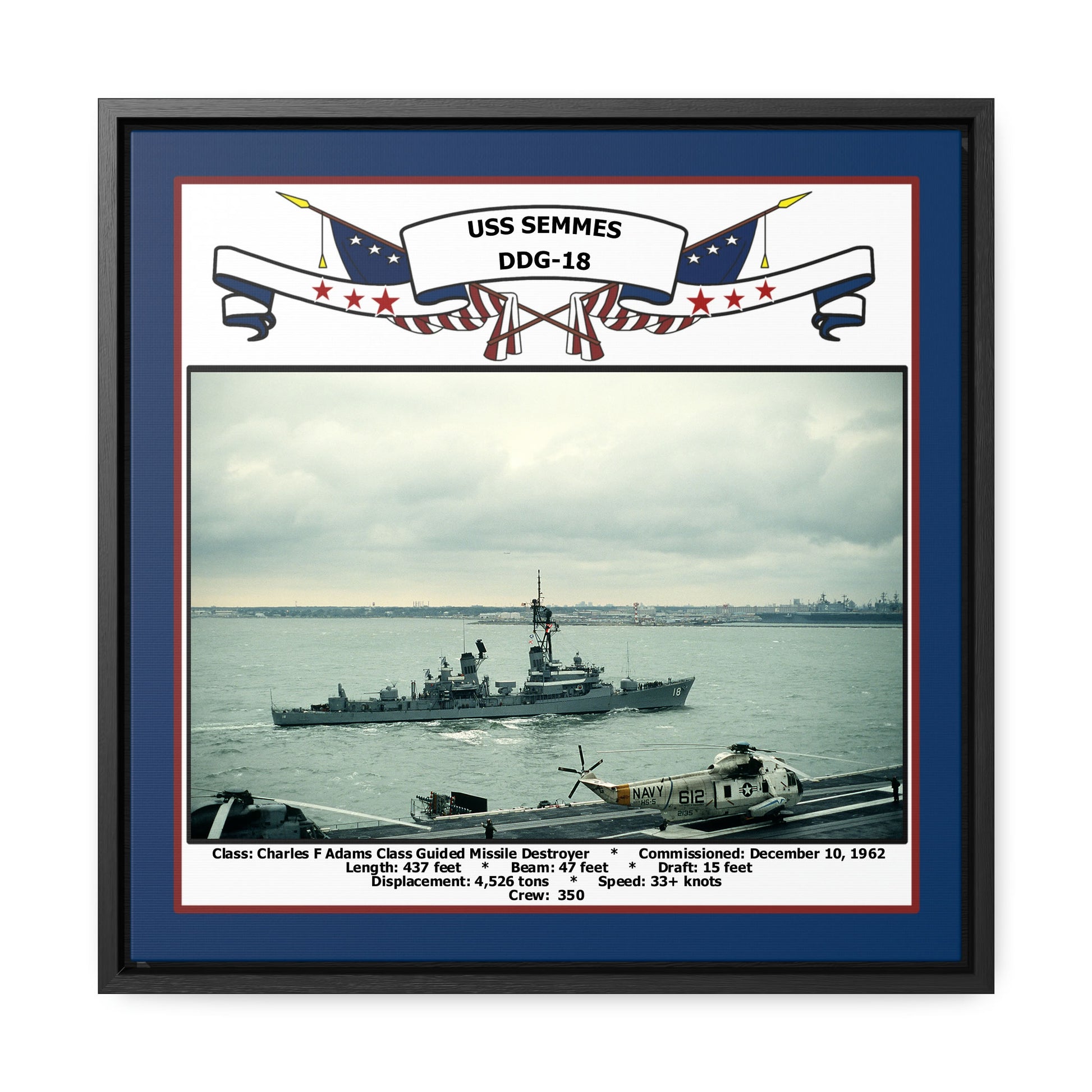 USS Semmes DDG-18 Navy Floating Frame Photo Front View