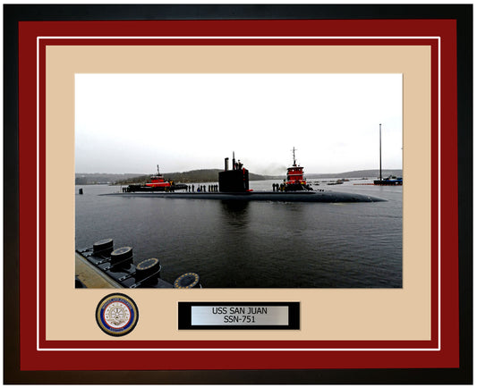 USS San Juan SSN-751 Framed Navy Ship Photo Burgundy