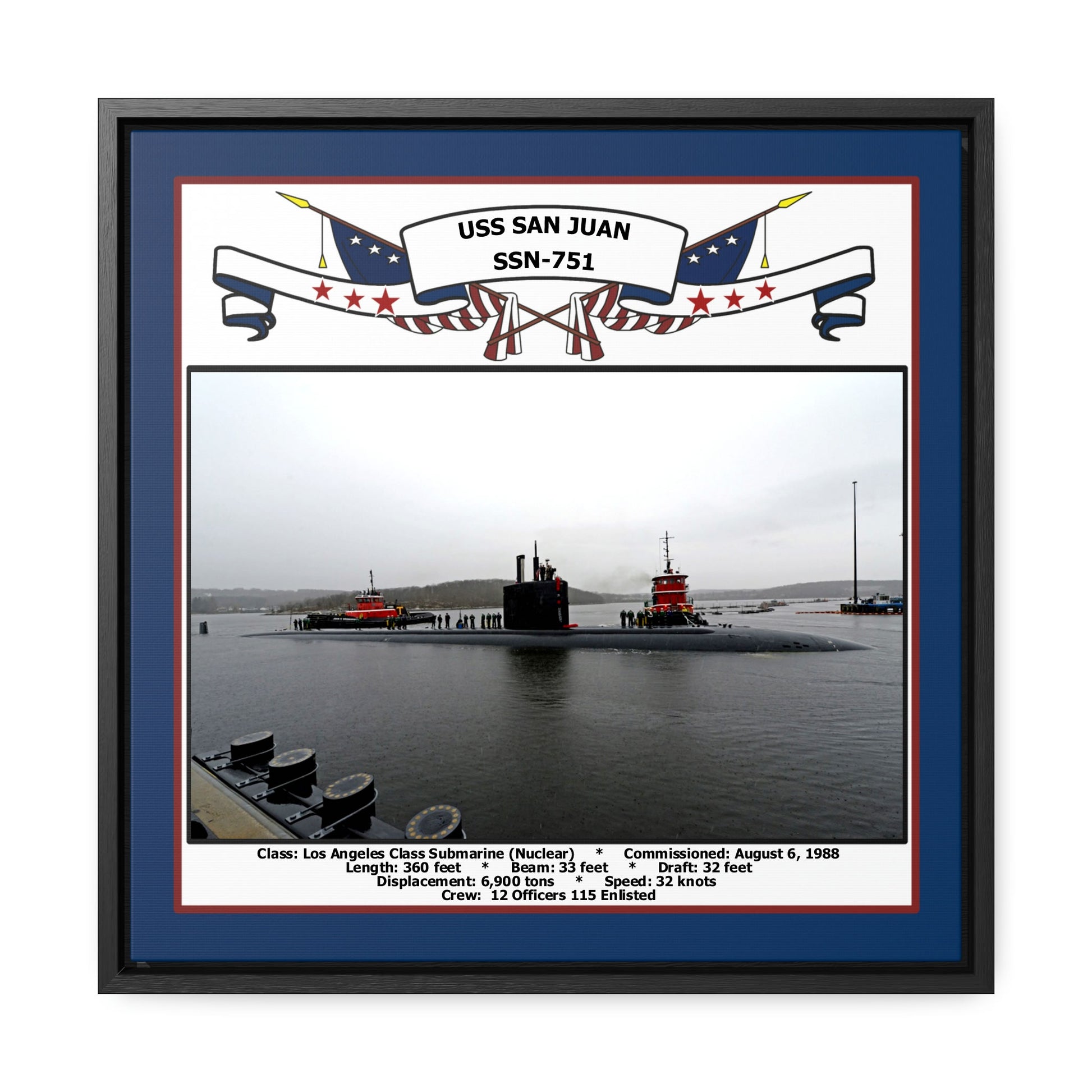 USS San Juan SSN-751 Navy Floating Frame Photo Front View
