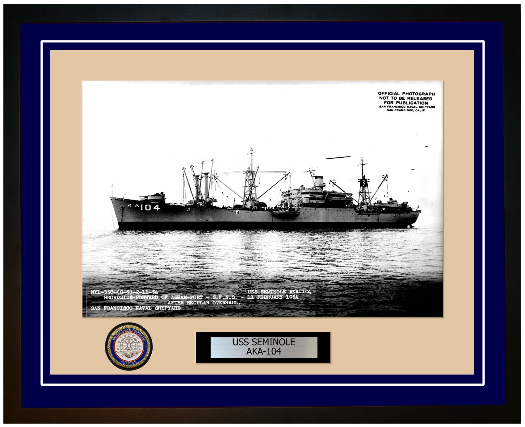 USS Seminole AKA-104 Framed Navy Ship Photo Blue